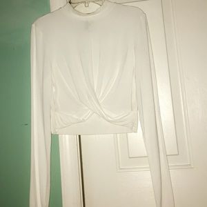 Forever21 White Tied Long Sleeve Crop Top